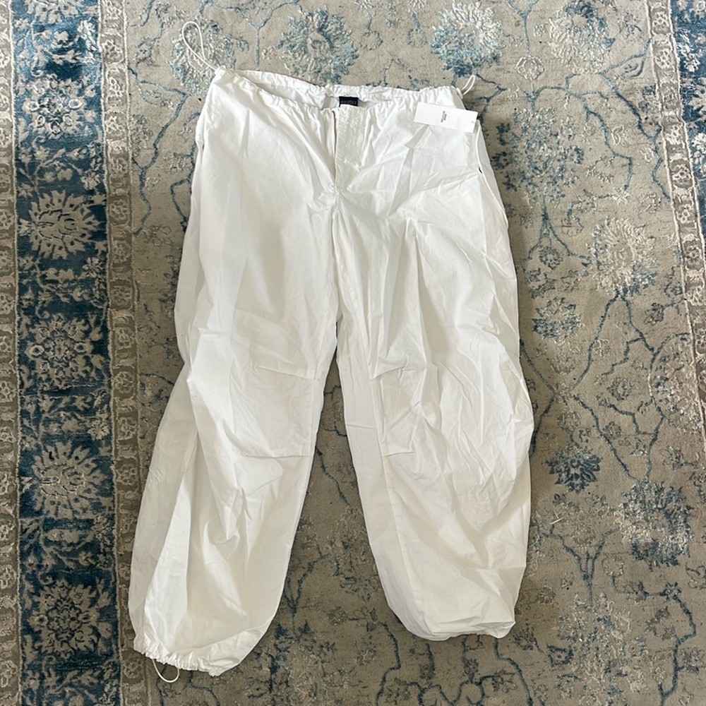 White parachute pants